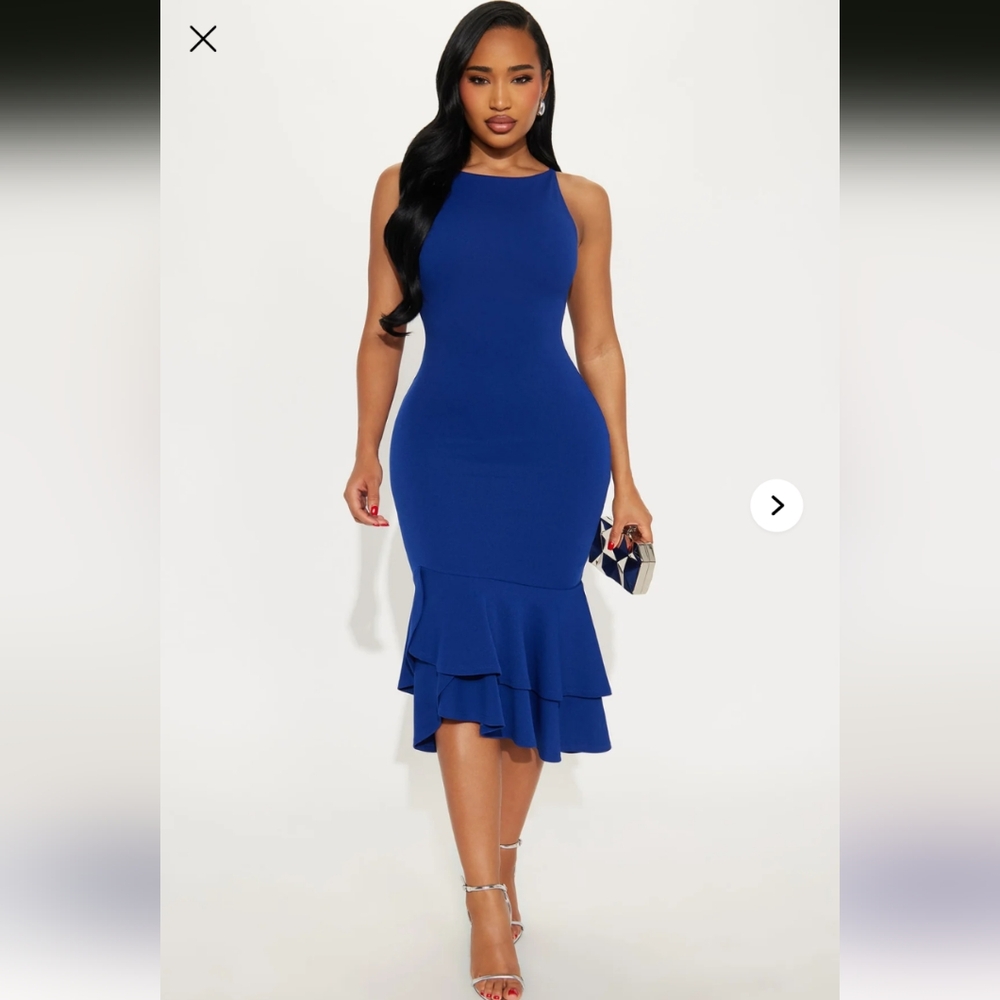 Fashion Nova Laila Asymmetrical Crepe Midi Dress - Royal